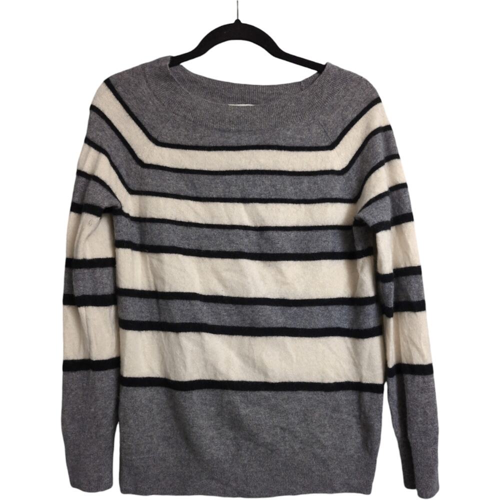 Equipment Gray Black White Striped Cashmere Long Sleeve Crew Neck Sweater Size S